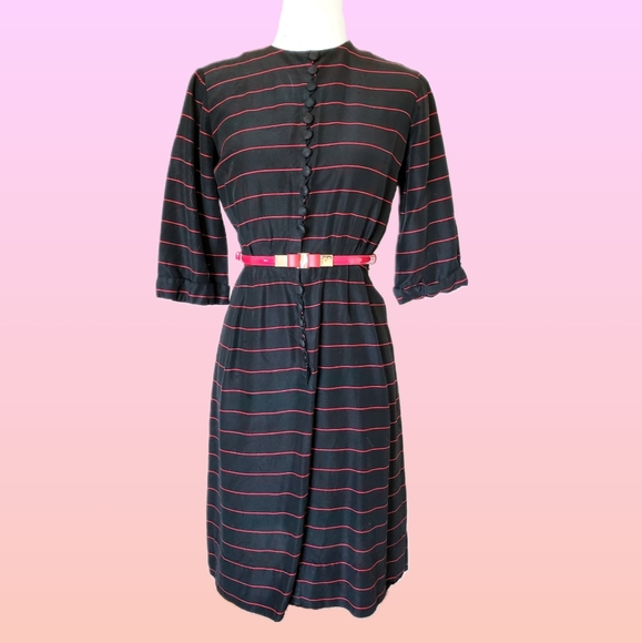 True vintage Nelly Don black red stripe dress True vintage Nelly Don black red stripe dress